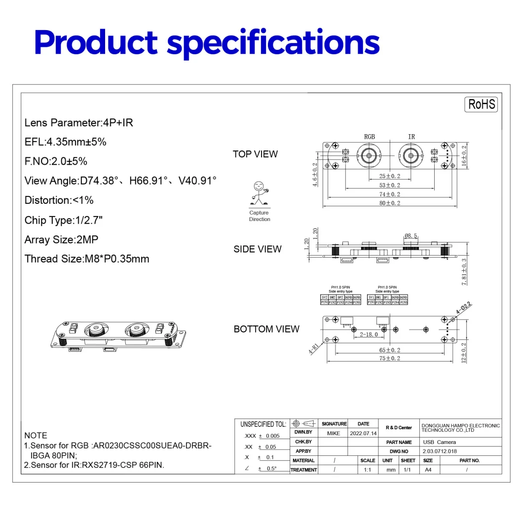 Customized 2MP Full HD Ar0230 Synchronization Dual Lens Infrared Image Living Detection Camera Module for Face Recognition