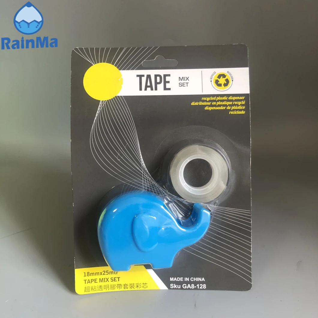 Suction Card Pack 2PCS Colored Plastic Tape Dispenser with Transparent Invisible Stationery Tape