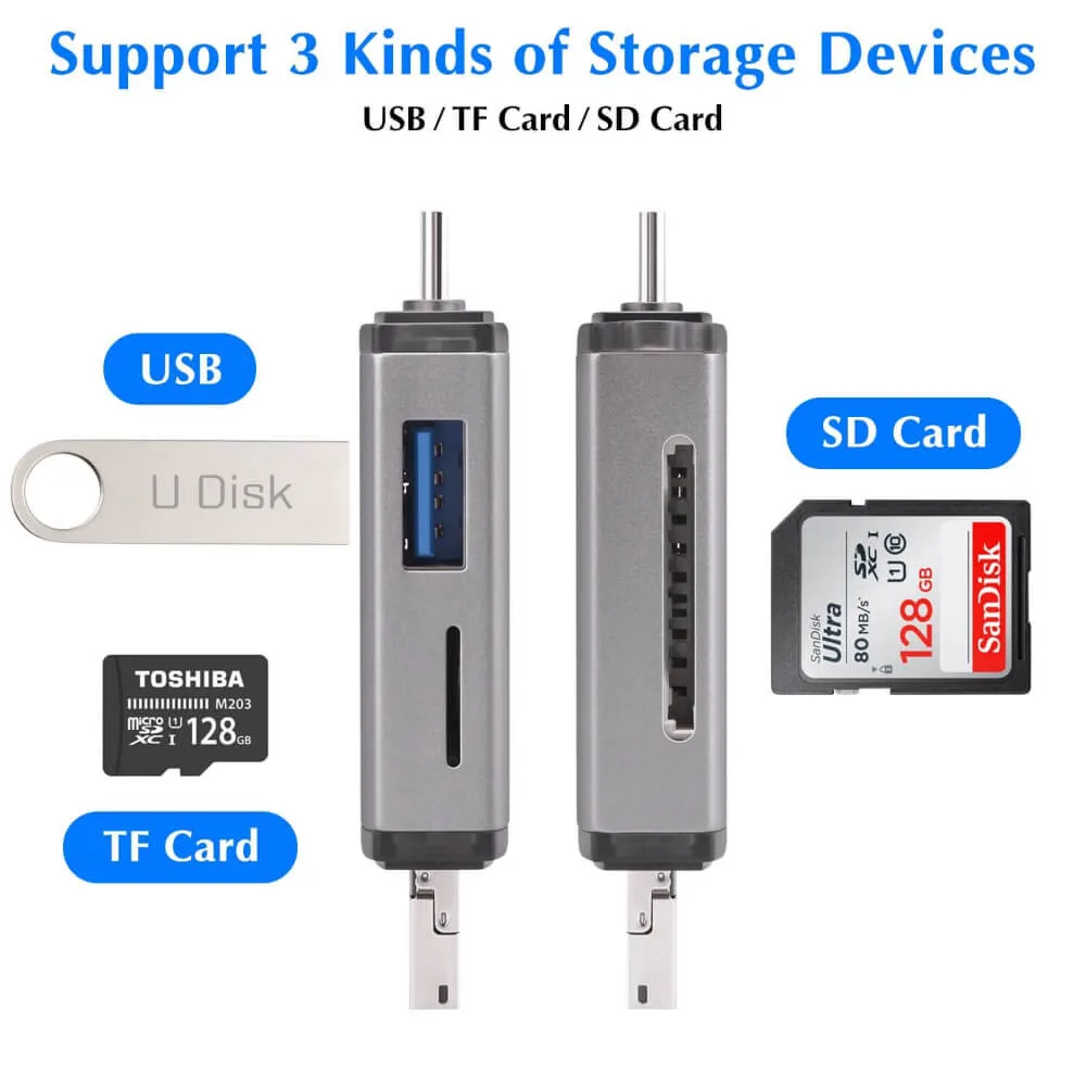 Mobile Card Reader for a Smartphone with Micro-USB 2.0/USB-C Support SD/TF Card