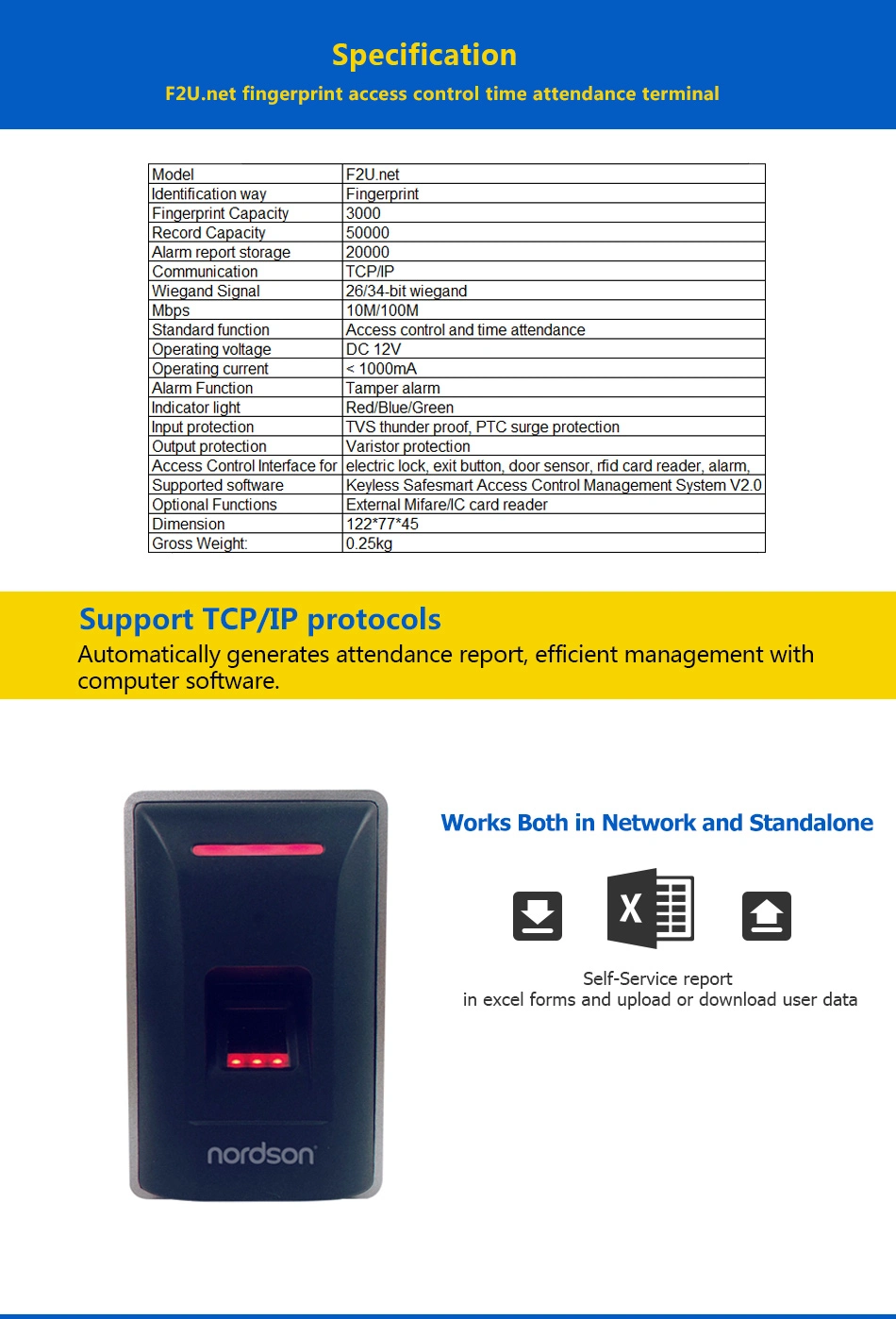 Intelligent Standalone Fingerpint Card Access Control Time Attendance